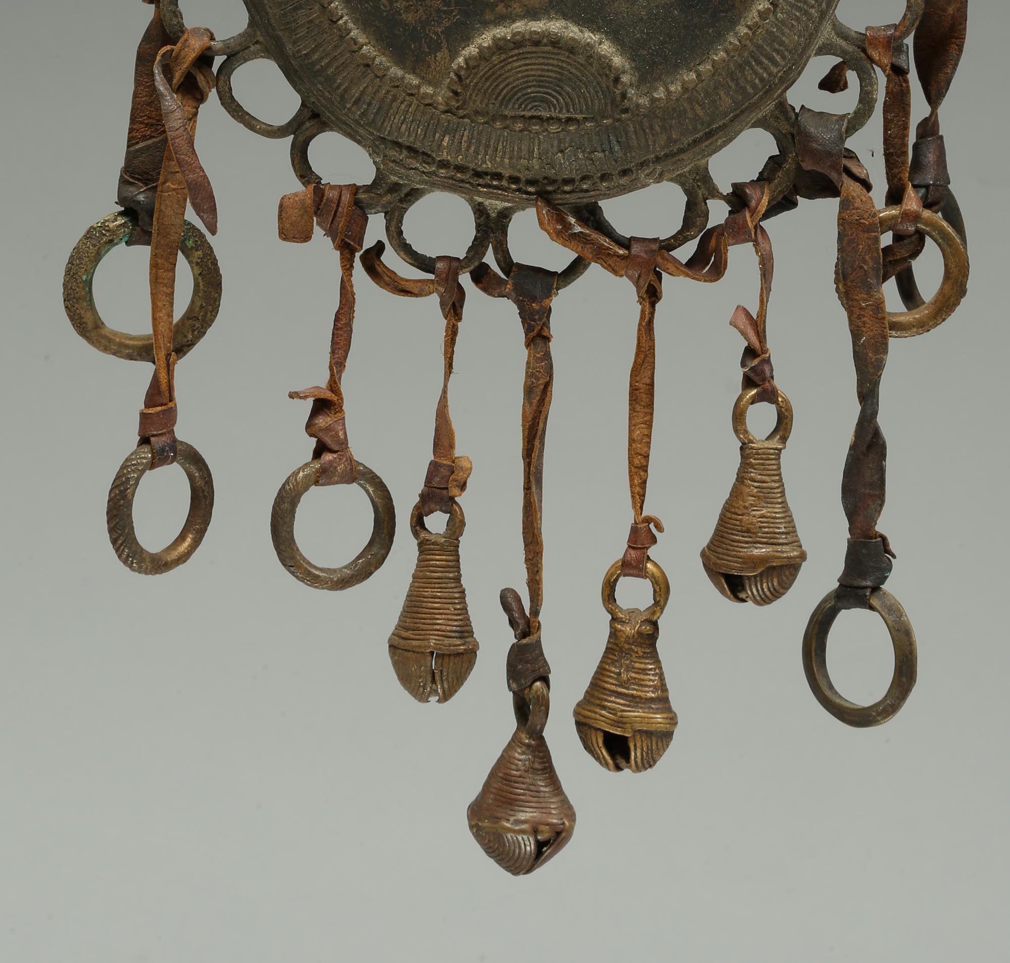 Tribal Vintage Nupe Cast Bronze Purse Container Bells and Rings Early 20th Century For Sale