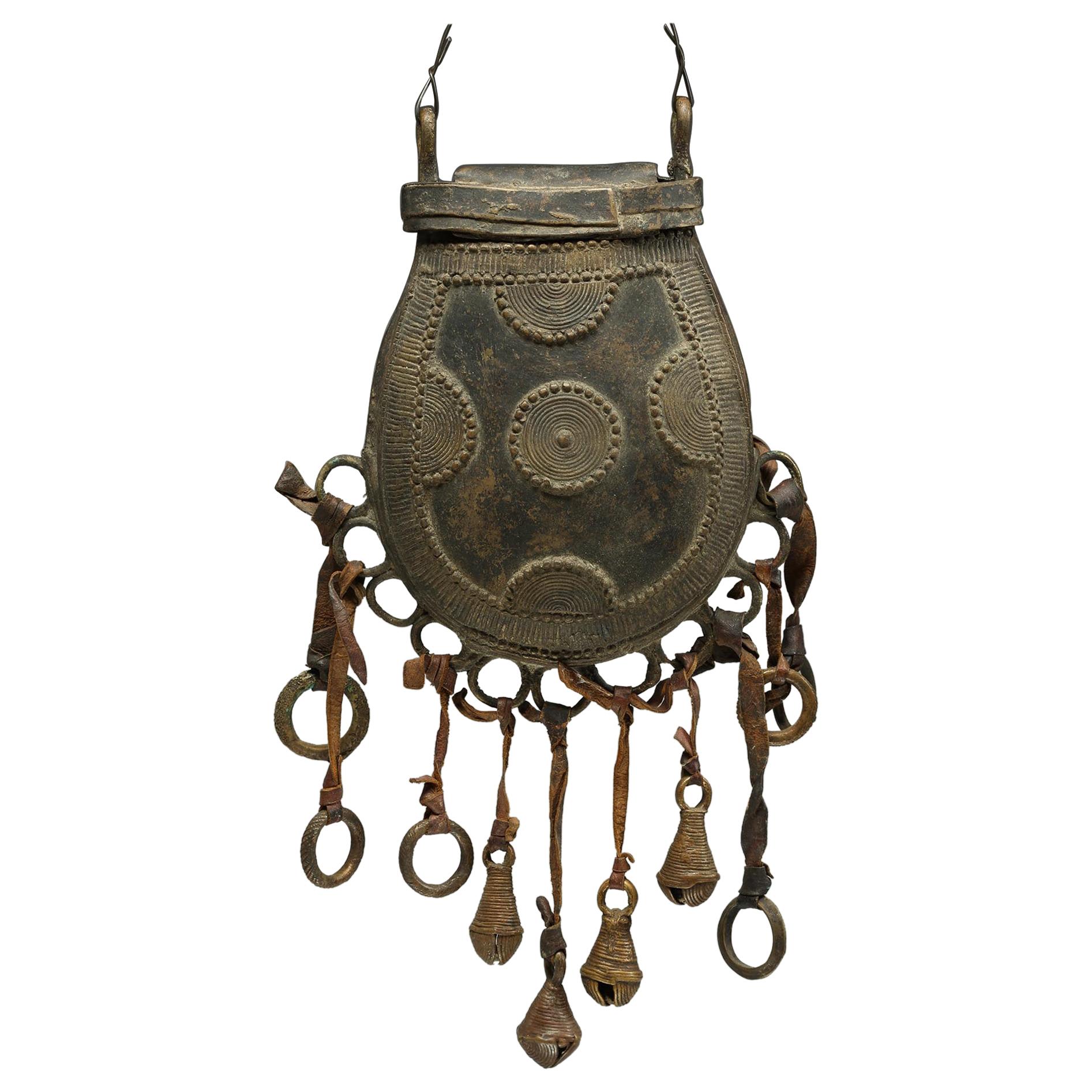 Vintage Nupe Cast Bronze Purse Container Bells and Rings Early 20th Century For Sale