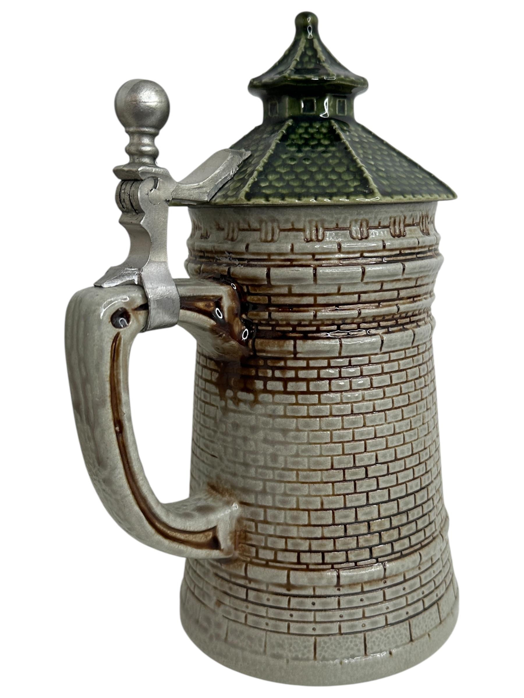 Folk Art Character Stein of the Nuremberg Tower, City Wall Tower Lidded Beer Stein, 1960s For Sale