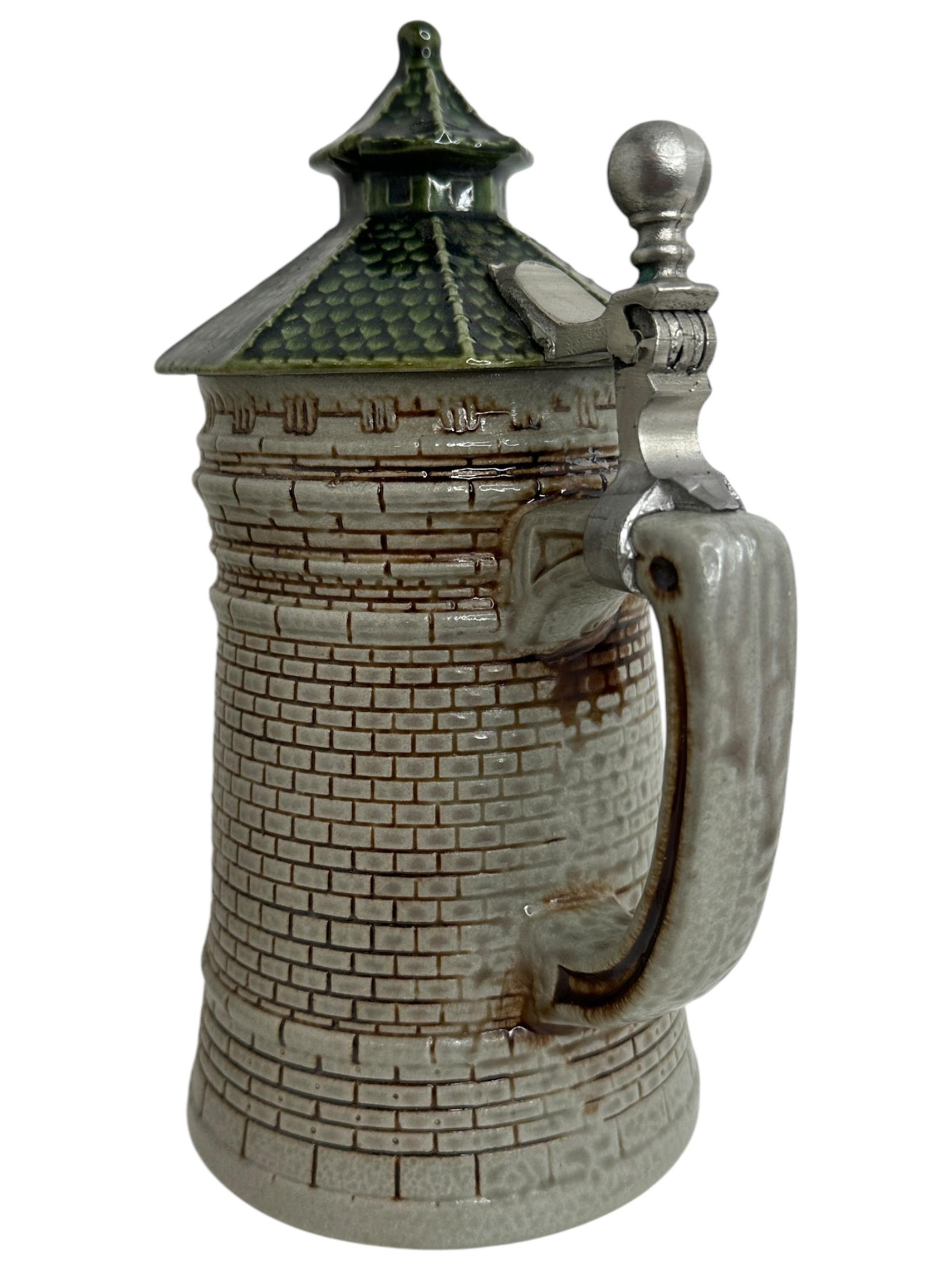 German Character Stein of the Nuremberg Tower, City Wall Tower Lidded Beer Stein, 1960s For Sale