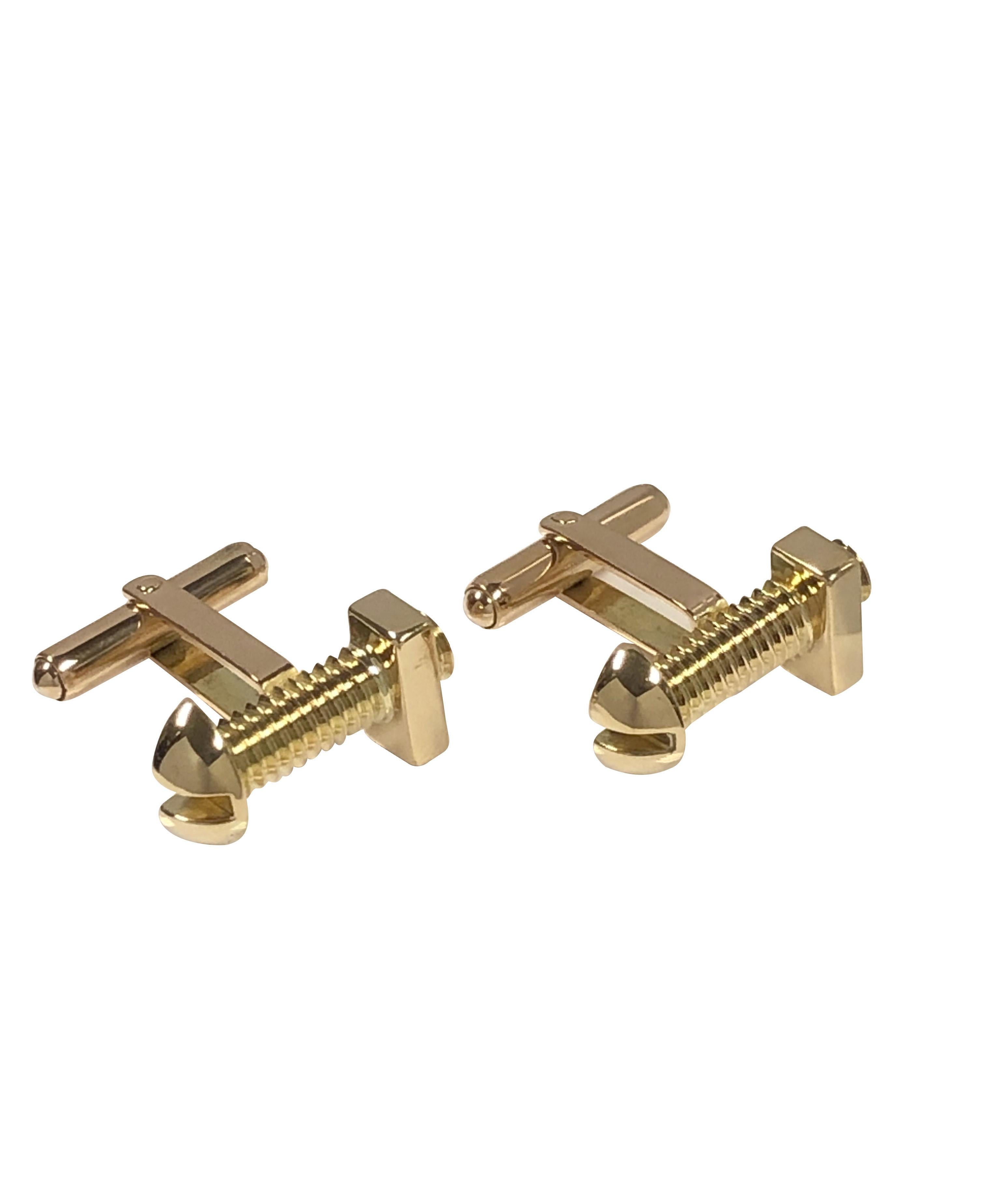 Women's or Men's Vintage Nut and Bolt Design Whimsical Yellow Gold Cufflinks For Sale