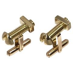 Vintage Nut and Bolt Design Whimsical Yellow Gold Cufflinks