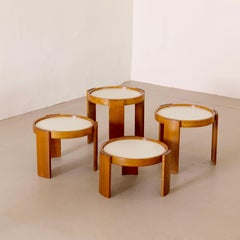 vintage nutwood nesting tables 780 by Gianranco Frattini for Cassina - 1980s