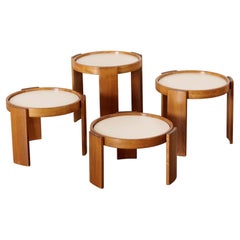 vintage nutwood nesting tables 780 by Gianranco Frattini for Cassina - 1980s
