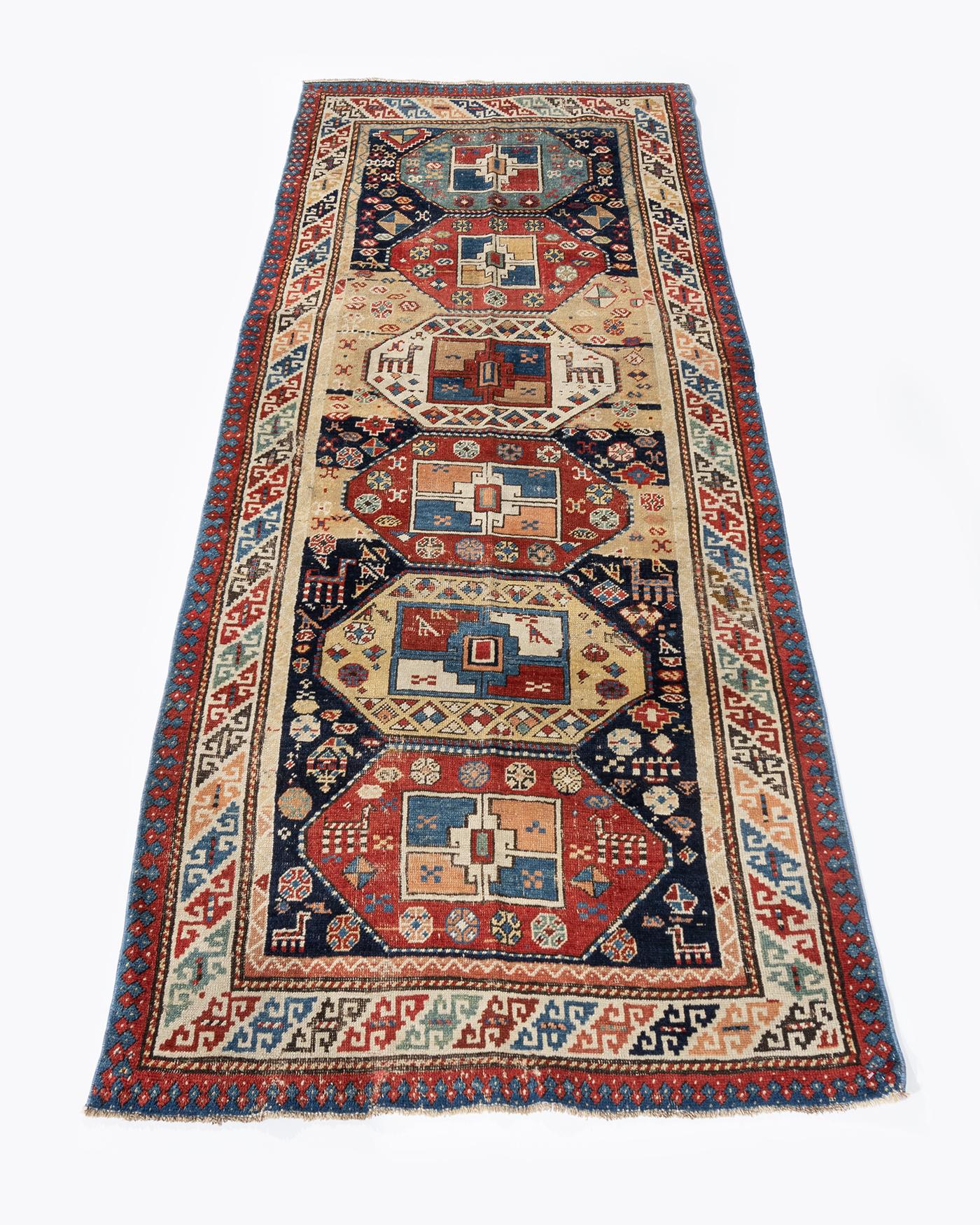 Vintage NW Blue Persian Animal Design Runner Rug 3'4 X 8'5 For Sale 6