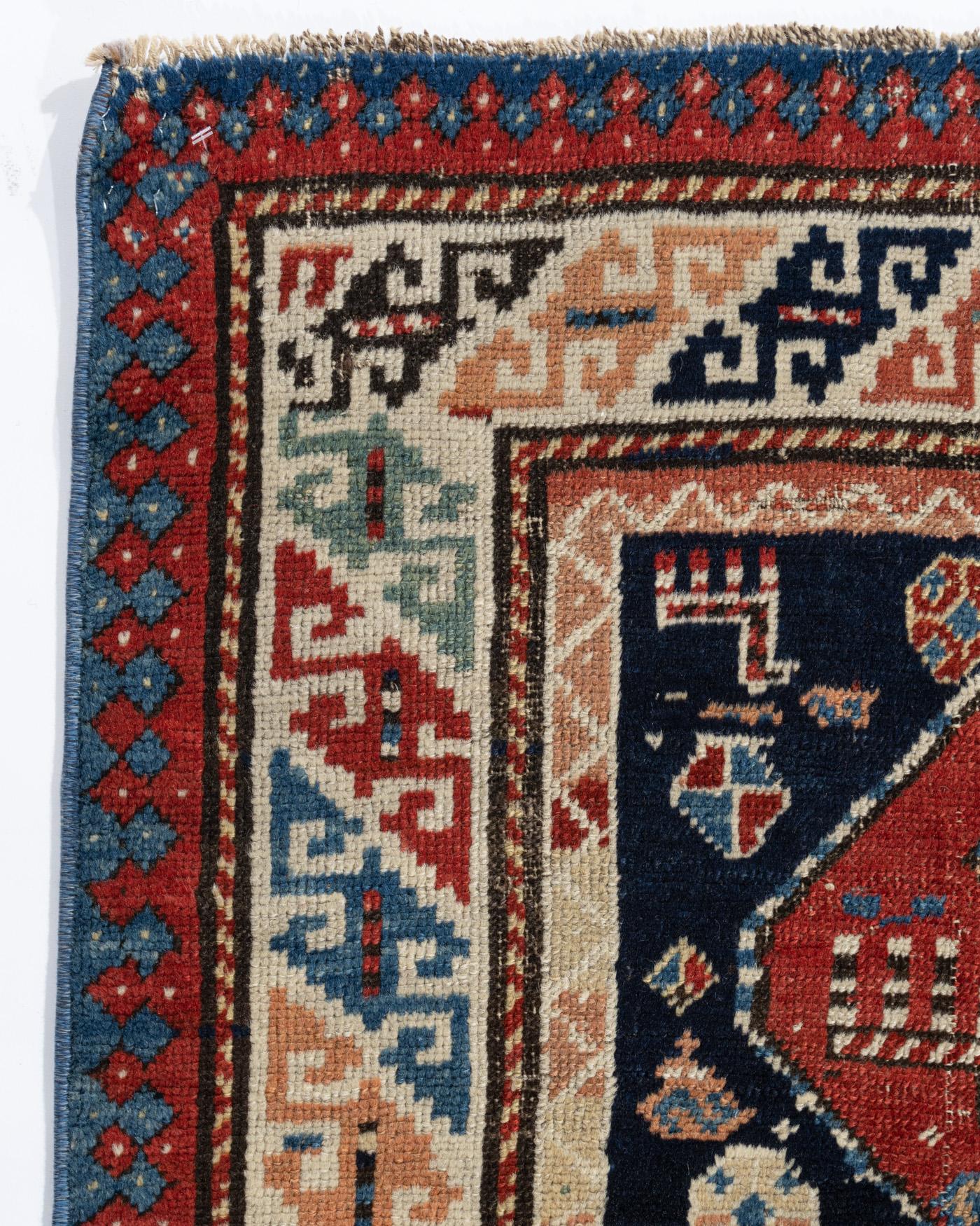 Vintage NW Blue Persian Animal Design Runner Rug 3'4 X 8'5 In Good Condition For Sale In New York, NY
