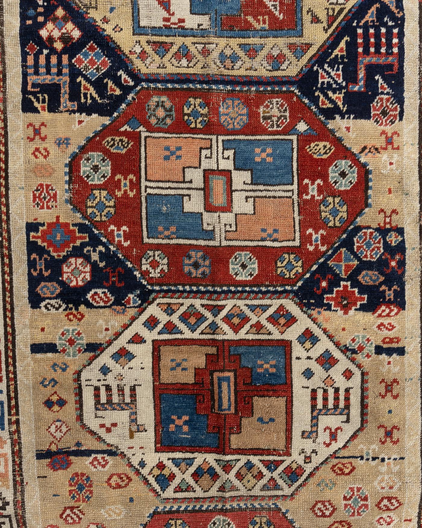 Vintage NW Blue Persian Animal Design Runner Rug 3'4 X 8'5 For Sale 1