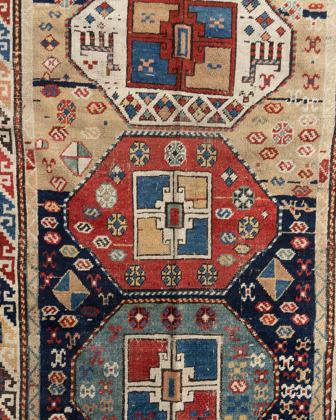 Vintage NW Blue Persian Animal Design Runner Rug 3'4 X 8'5 For Sale 2