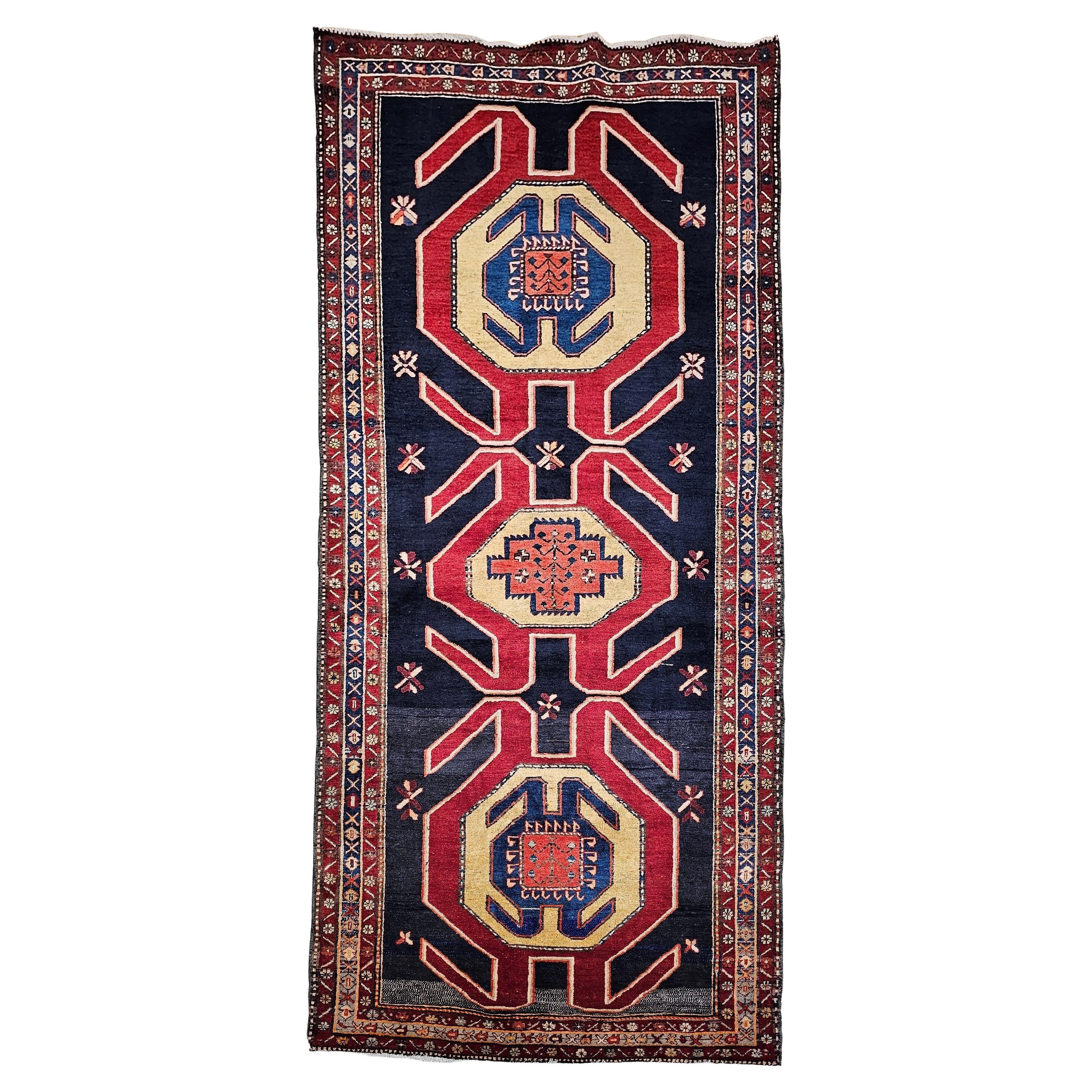 Vintage NW Persian Wide Runner in Geometric Medallion Pattern