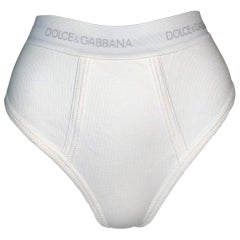 Vintage NWT 1990s Dolce & Gabbana White Logo Monogram High Waist Pin-Up Lingerie
