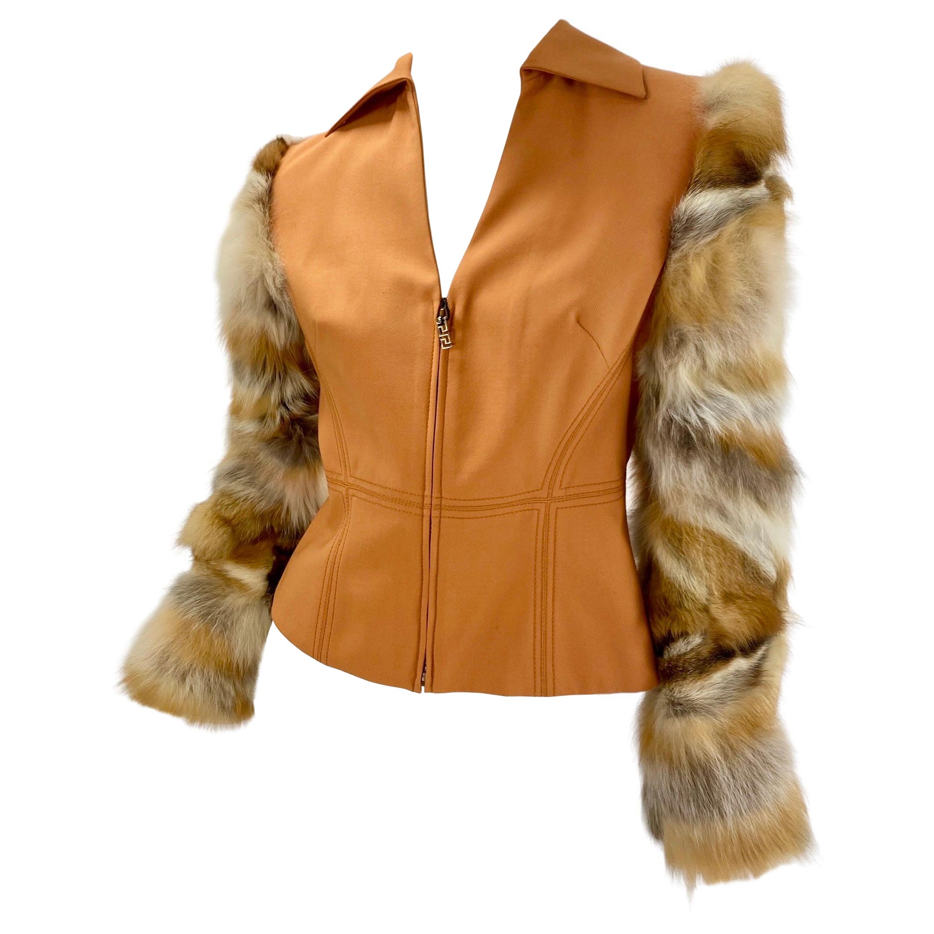 Vintage NWT Gianni Versace Couture Chaqueta entallada de lana de zorro italiana 42
