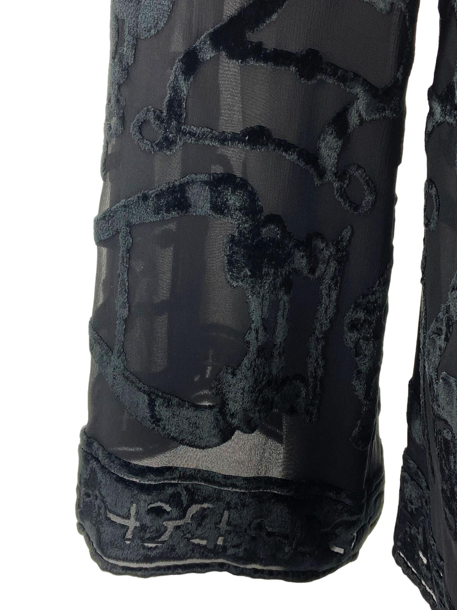 Vintage NWT Gucci SS 1993 Black Velvet & Silk Sheer Wide Leg Pants Equestrian 40 For Sale 3