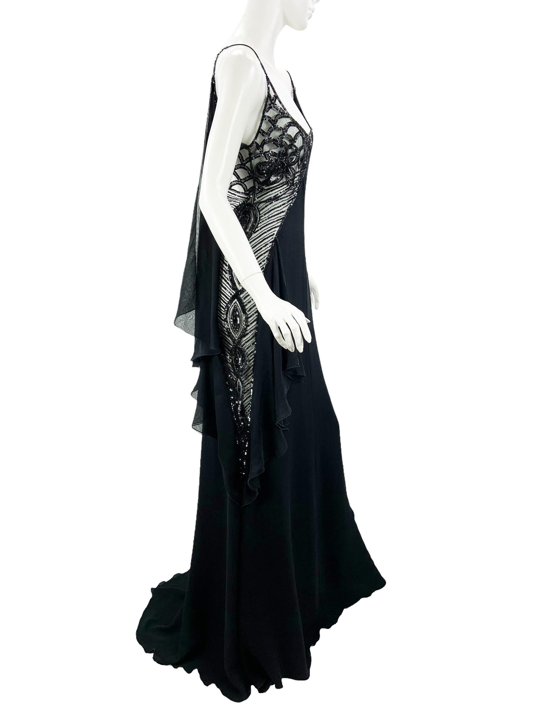 NWT Vintage Valentino Sheer Side Silk Embellished Dress Gown
US size - 6
F/W Runway 2006
This is a stunning Valentino and it is almost shocking when you realize how deep that side panel falls and that the entire half of the front is made of that