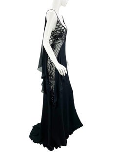 Vintage NWT Valentino FW Runway 2006 Sheer Side Silk Embellished Dress Gown US 6