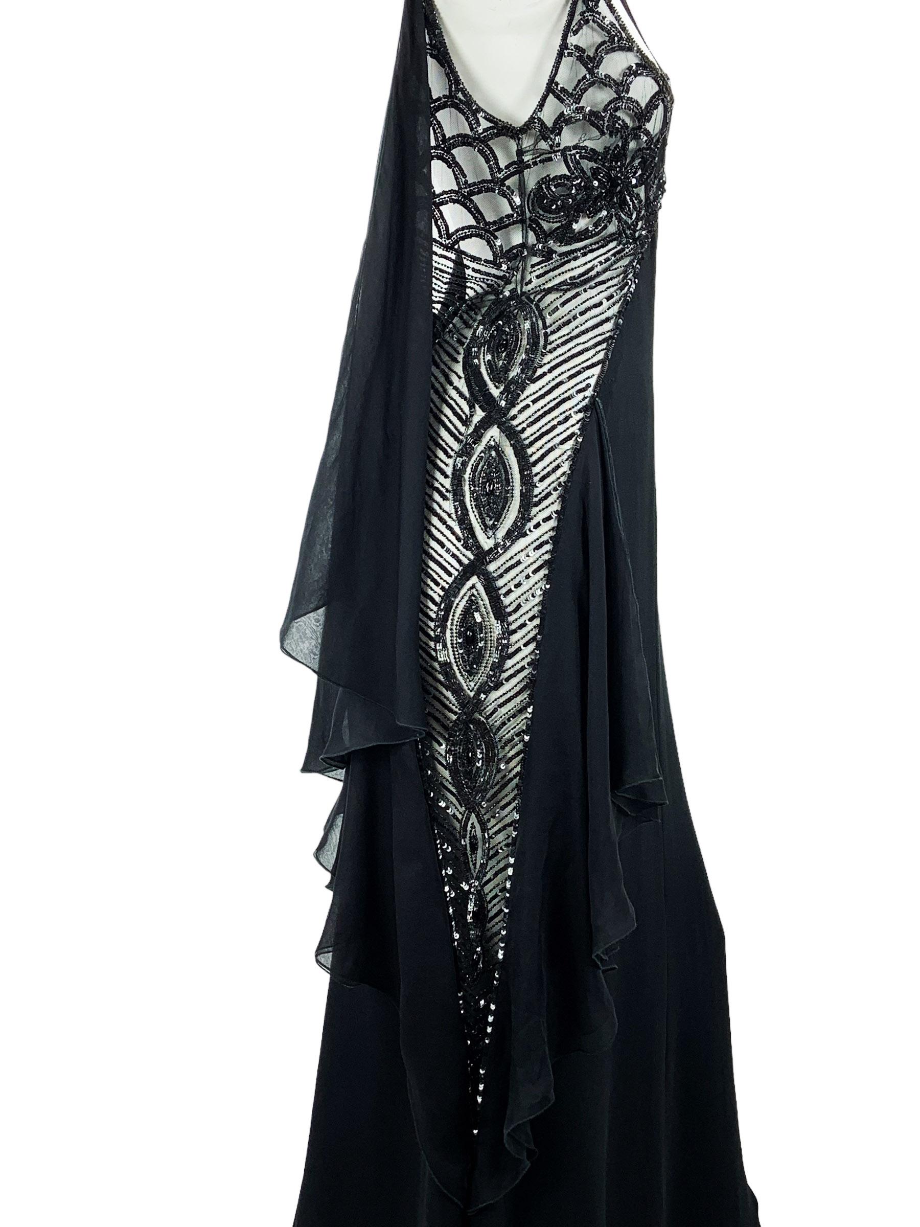 Black Vintage NWT Valentino FW Runway 2006 Sheer Side Silk Embellished Dress Gown US 6 For Sale