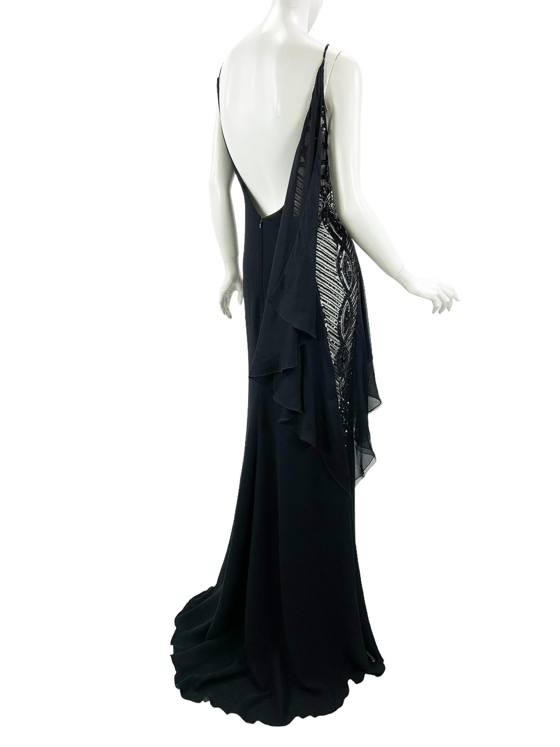 Women's Vintage NWT Valentino FW Runway 2006 Sheer Side Silk Embellished Dress Gown US 6 For Sale
