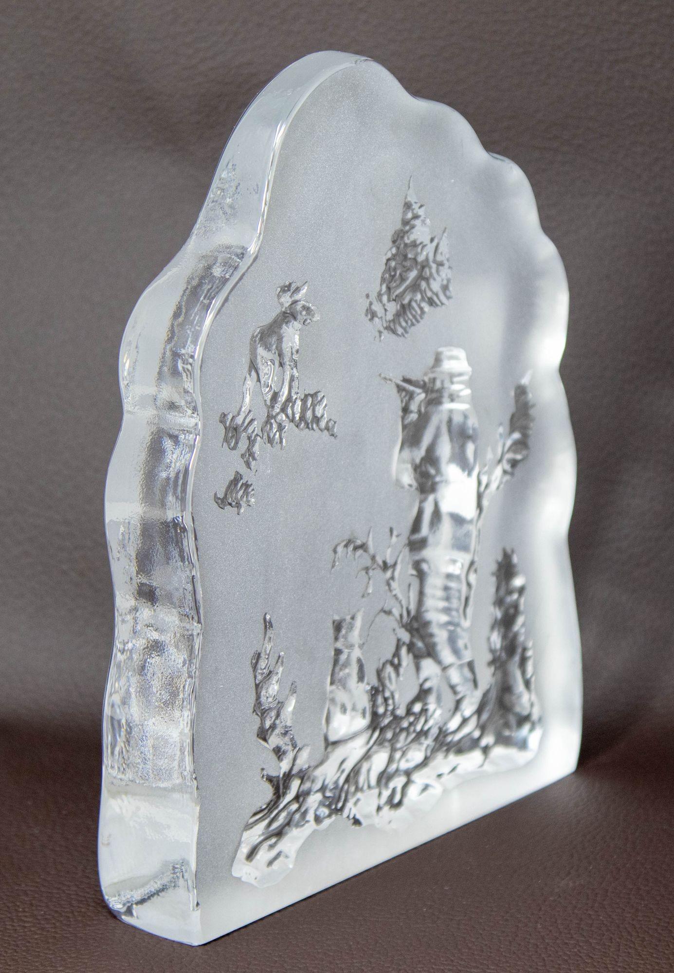 Fait main Grand presse-papiers d'art en cristal Nybro Suède Hunter and Moose en vente