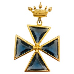 Collana vintage NYC ACCESSOCRAFT in vetro dorato con corona a croce maltese di design