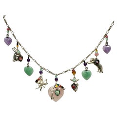 Vintage NYC Lucy Isaacs Charm 18.5" Necklace Amethyst Hearts Key Cupid Romance