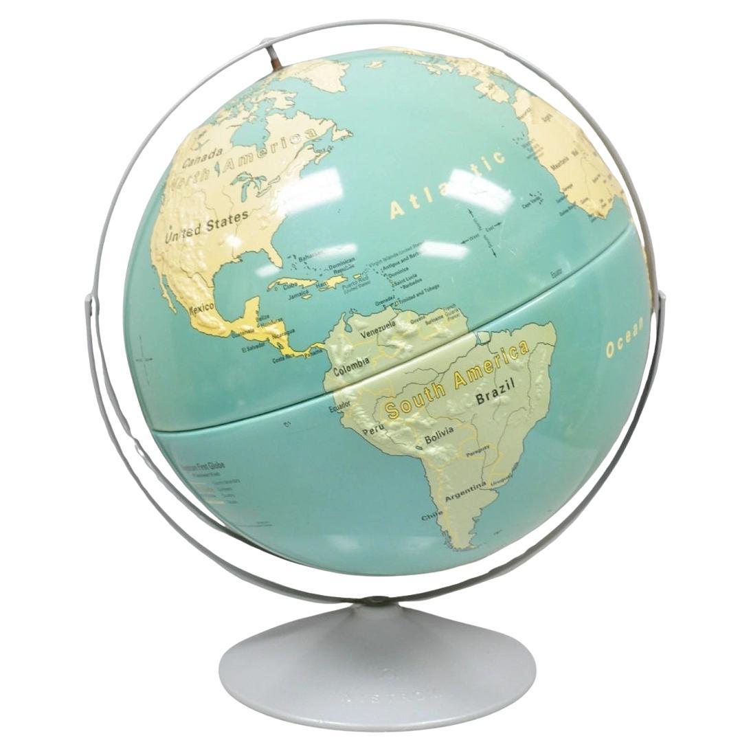 Vintage Nystrom 16" Large Sculptural Relief Classroom Double Axis World Globe