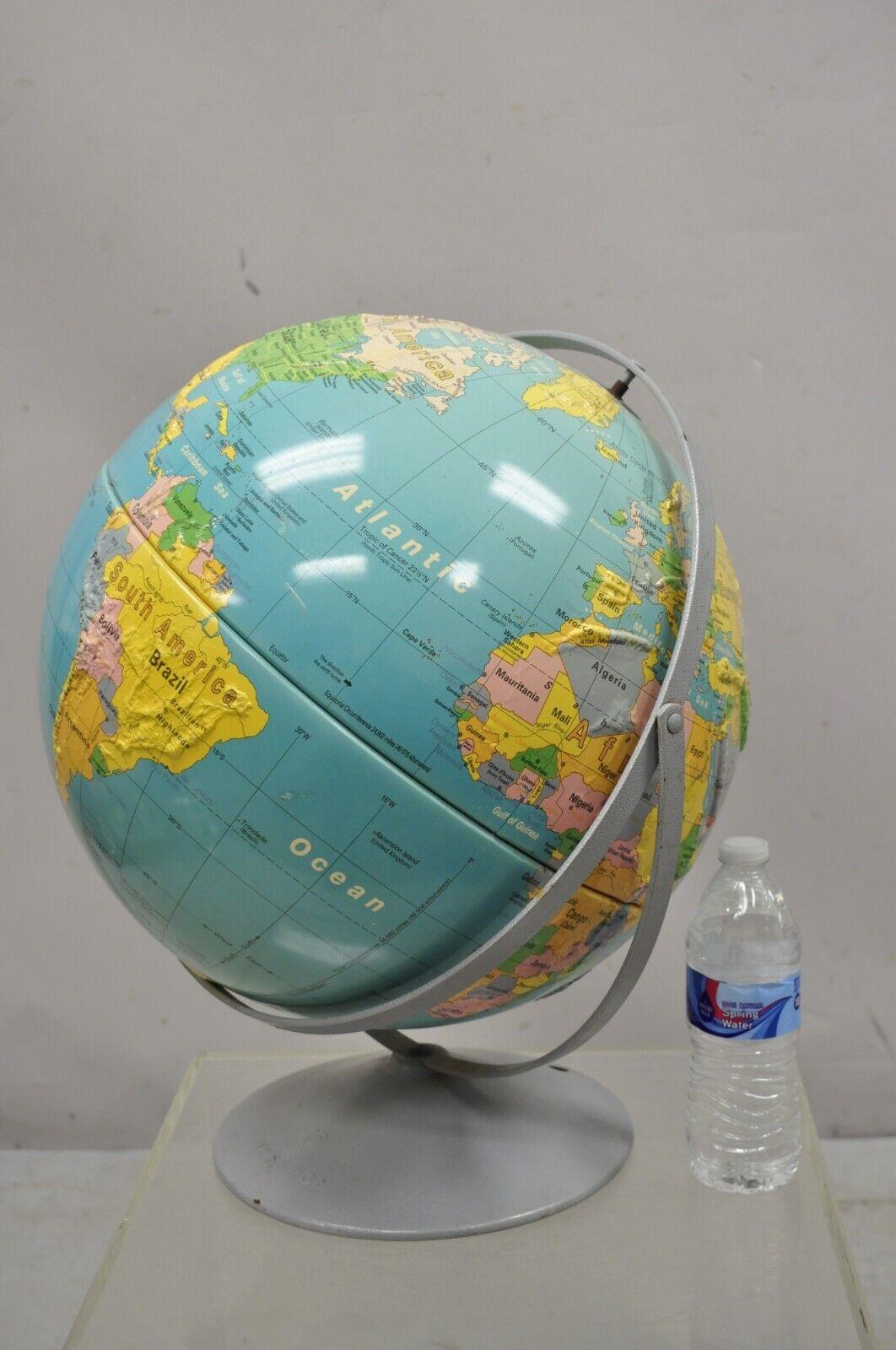 Vintage Nystrom Readiness World Globe Blue Relief Spin and Tilt 1