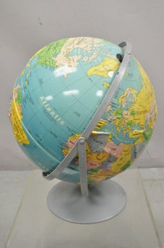Vintage Nystrom Readiness World Globe Blue Relief Spin and Tilt