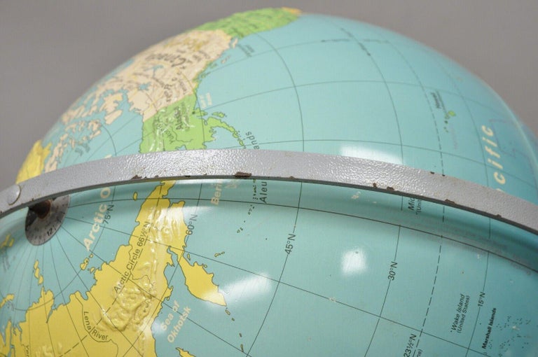 Vintage Nystrom Readiness World Globe Blue Relief Spin and Tilt For ...