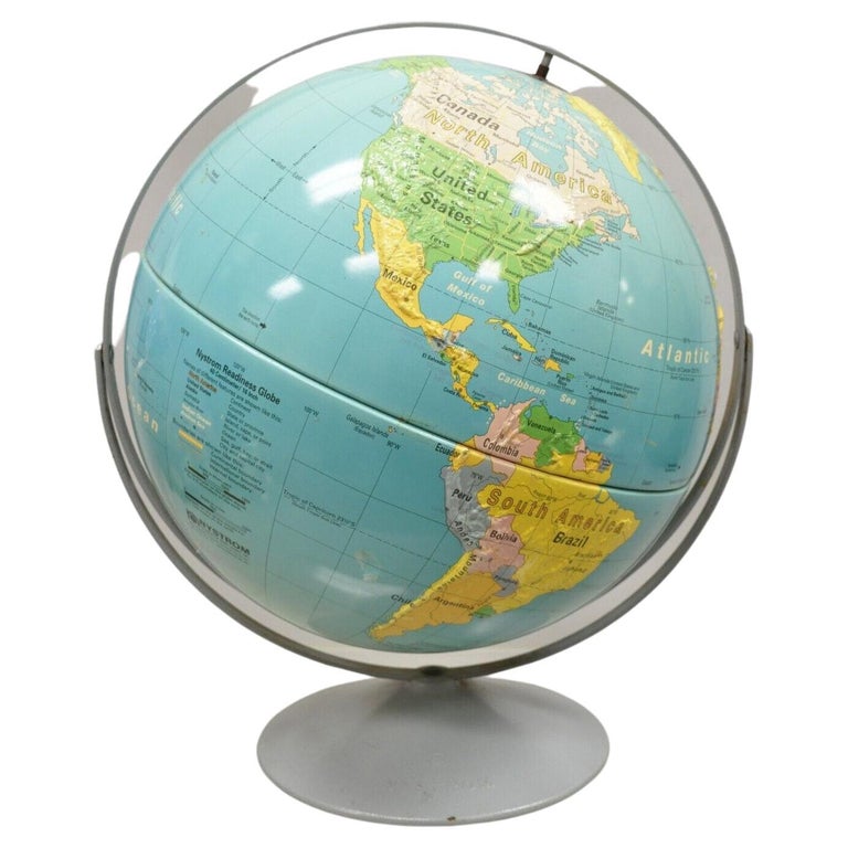 Vintage Nystrom Readiness World Globe Blue Relief Spin and Tilt For ...