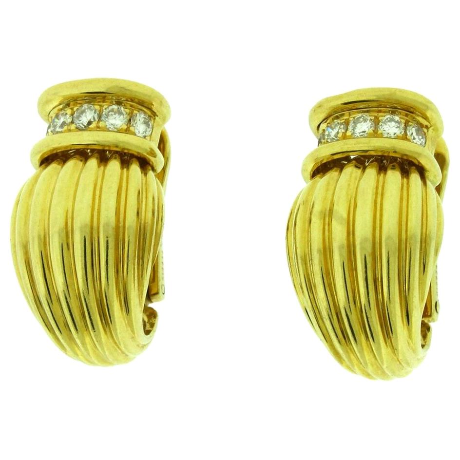 Vintage O. J. Perrin Diamond Clip-On 18 Karat Yellow Gold Earrings