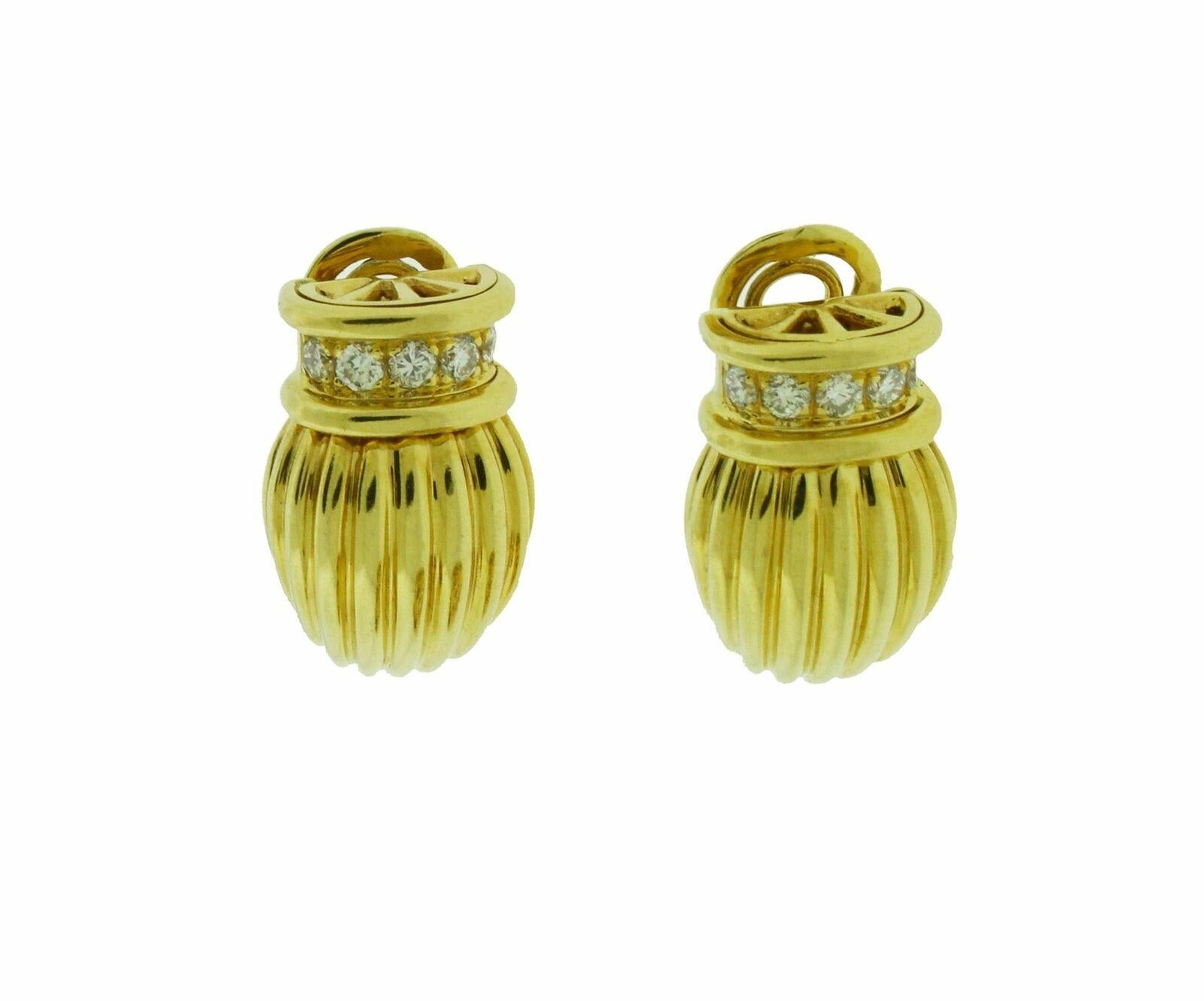Art Deco Vintage O. J. Perrin Diamond Clip-On 18 Karat Yellow Gold Earrings