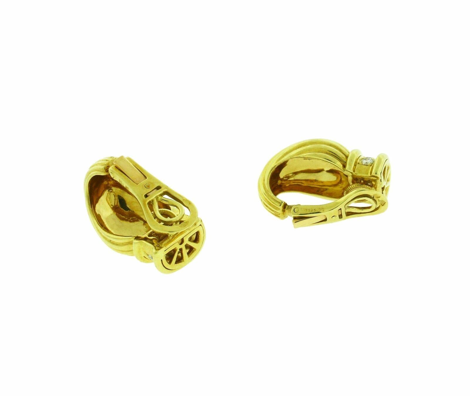 Women's Vintage O. J. Perrin Diamond Clip-On 18 Karat Yellow Gold Earrings