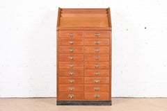 Vintage Oak 18-Drawer Library Card Catalog or File Cabinet with Book Rack