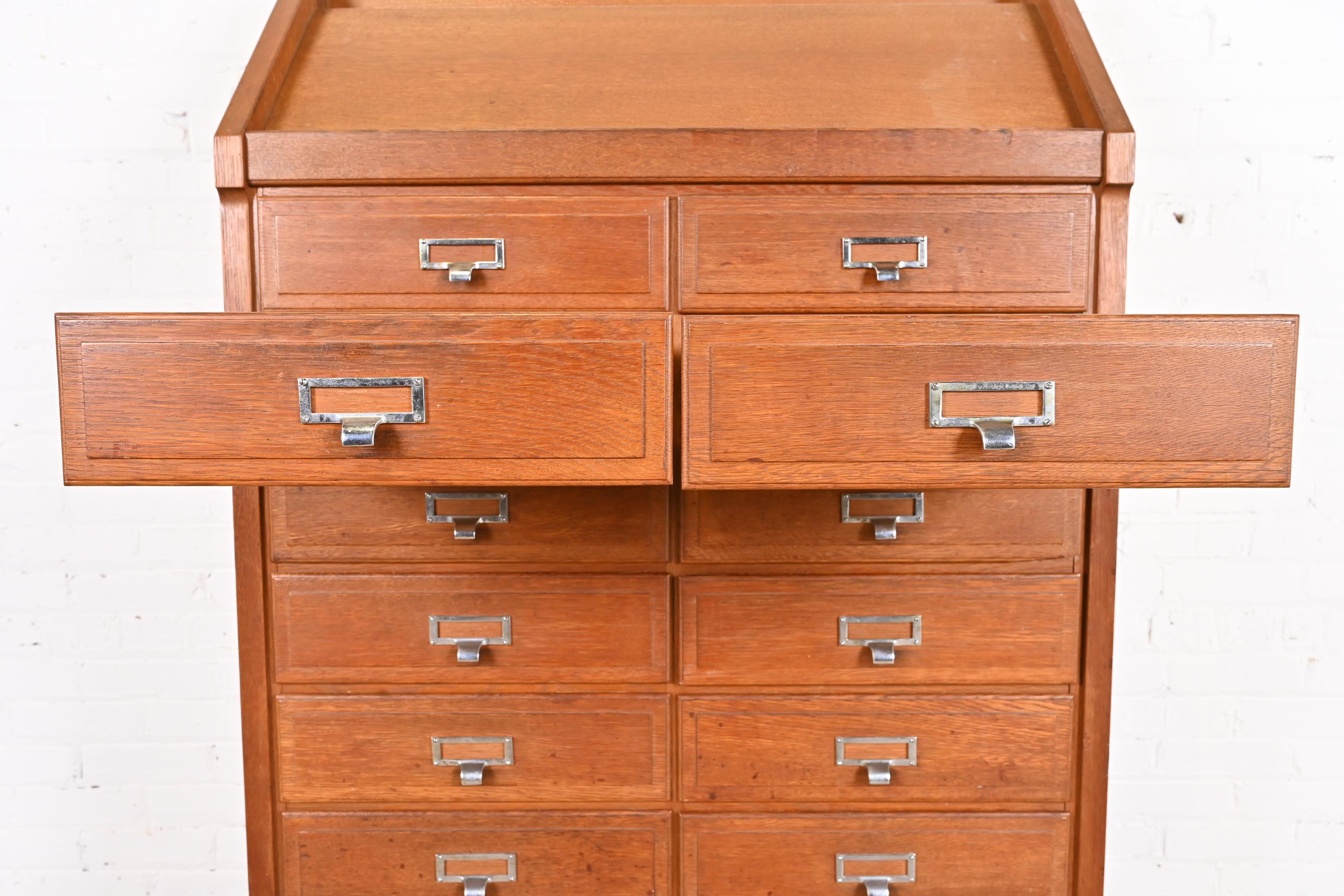 American Vintage Oak 18-Drawer Library Card Catalog or File Cabinet with Book Rack