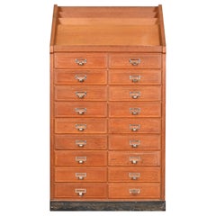 Vintage Oak 18-Drawer Library Card Catalog or File Cabinet with Book Rack
