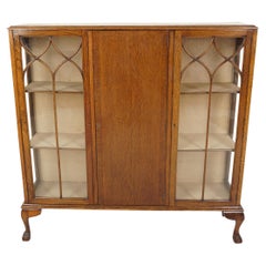 Antique Oak 3 Door Display Cabinet, China Cabinet, Bookcase, Scotland 1920, H896