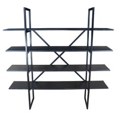 Vintage Oak 4 Tier Industrial x Frame Freestanding Bookcase Etagere Shelf