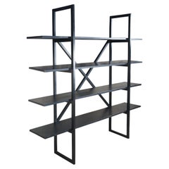 Retro Oak 4 Tier Industrial x Frame Freestanding Bookcase Etagere Shelf