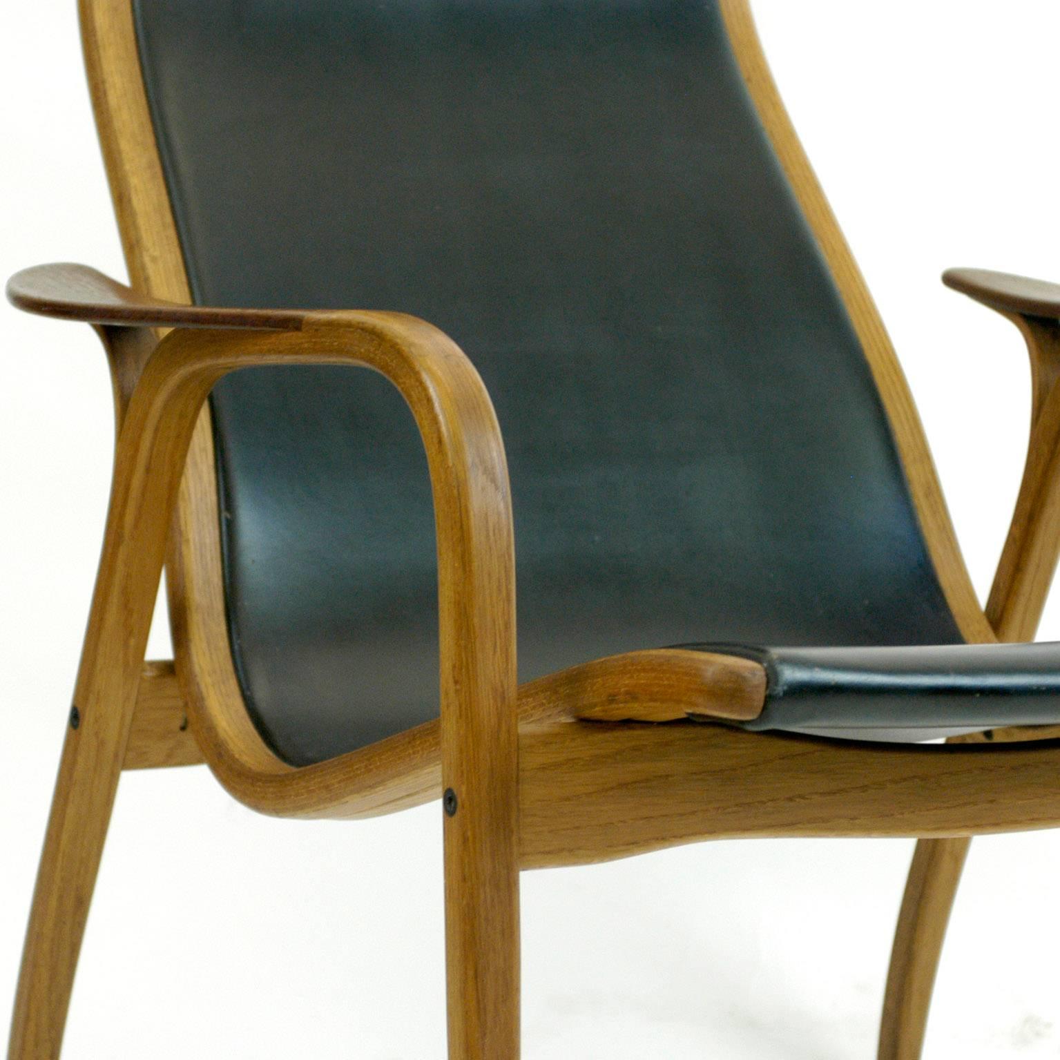 Vintage Oak and Black Leather Highback Lamino Chair by Yngve Ekstrom for Swedese 3