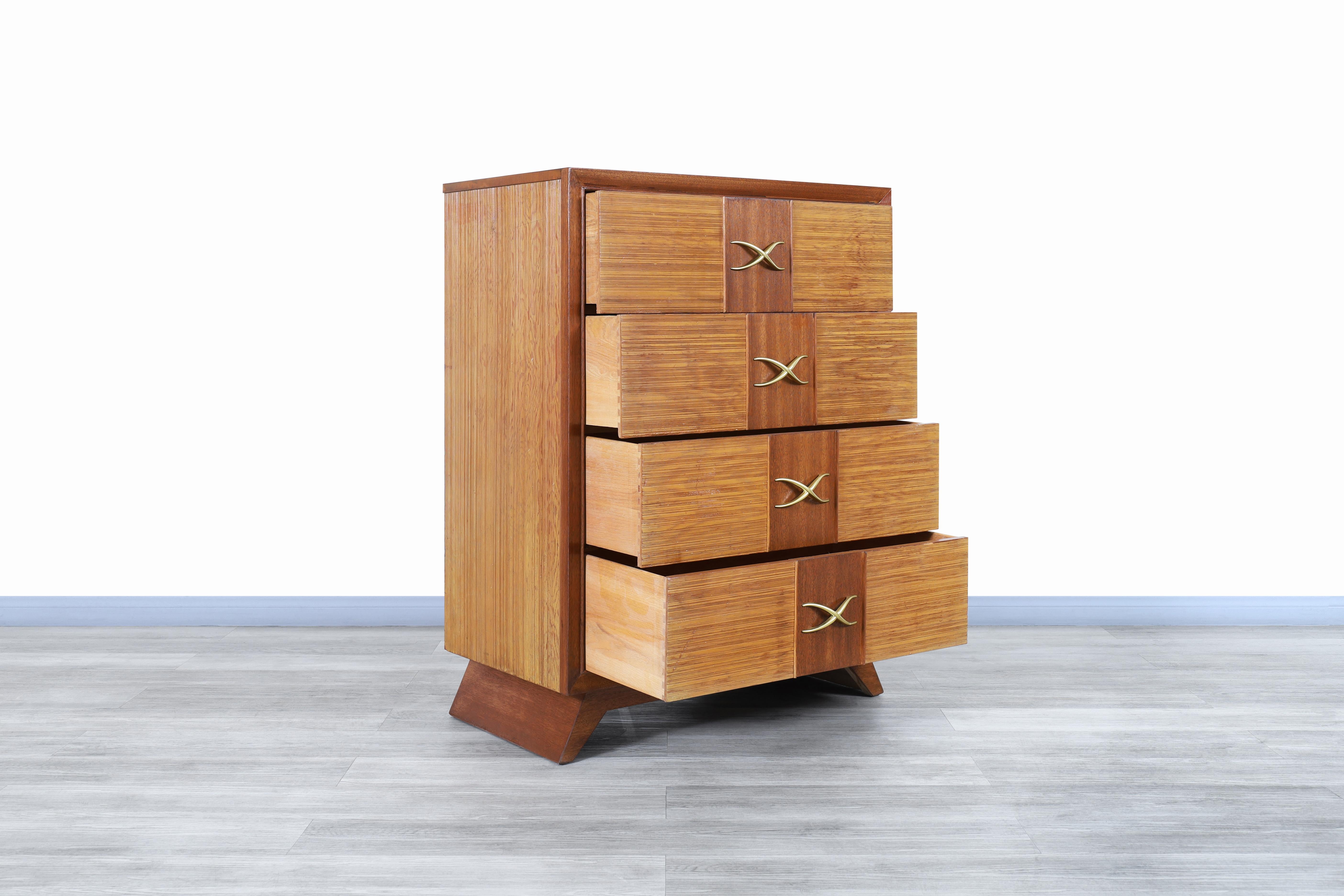 American Vintage Oak and Brass Chest of Drawers by Paul Frankl for Brown Saltman For Sale