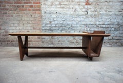 "Vintage Oak and Ceramic Coffee Table Guillerme Et Chambron" in Solid Oak