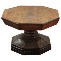 Table basse vintage en chêne et cuivre de France, Circa 1960