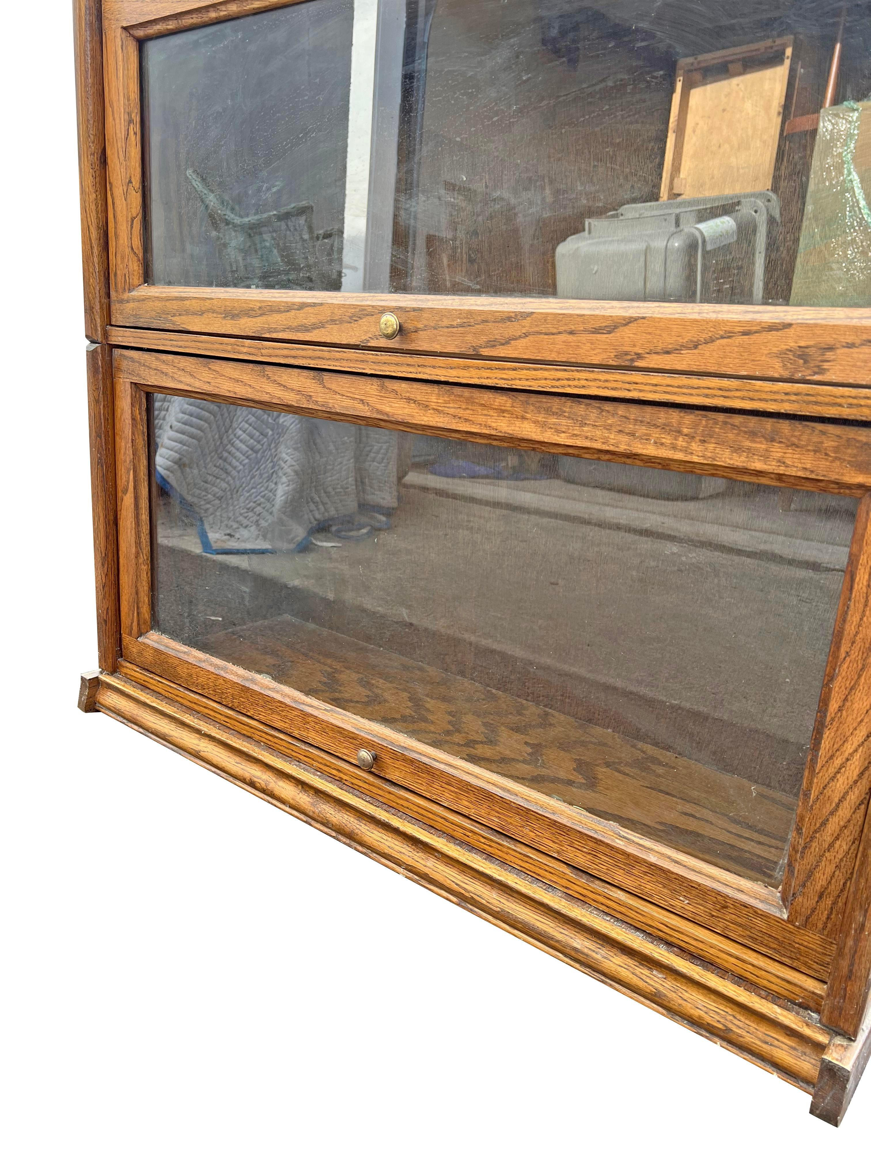 Vintage Oak and Glass Barrister Style Bookcase Shelving 6 Stack. One Piece Unit 5