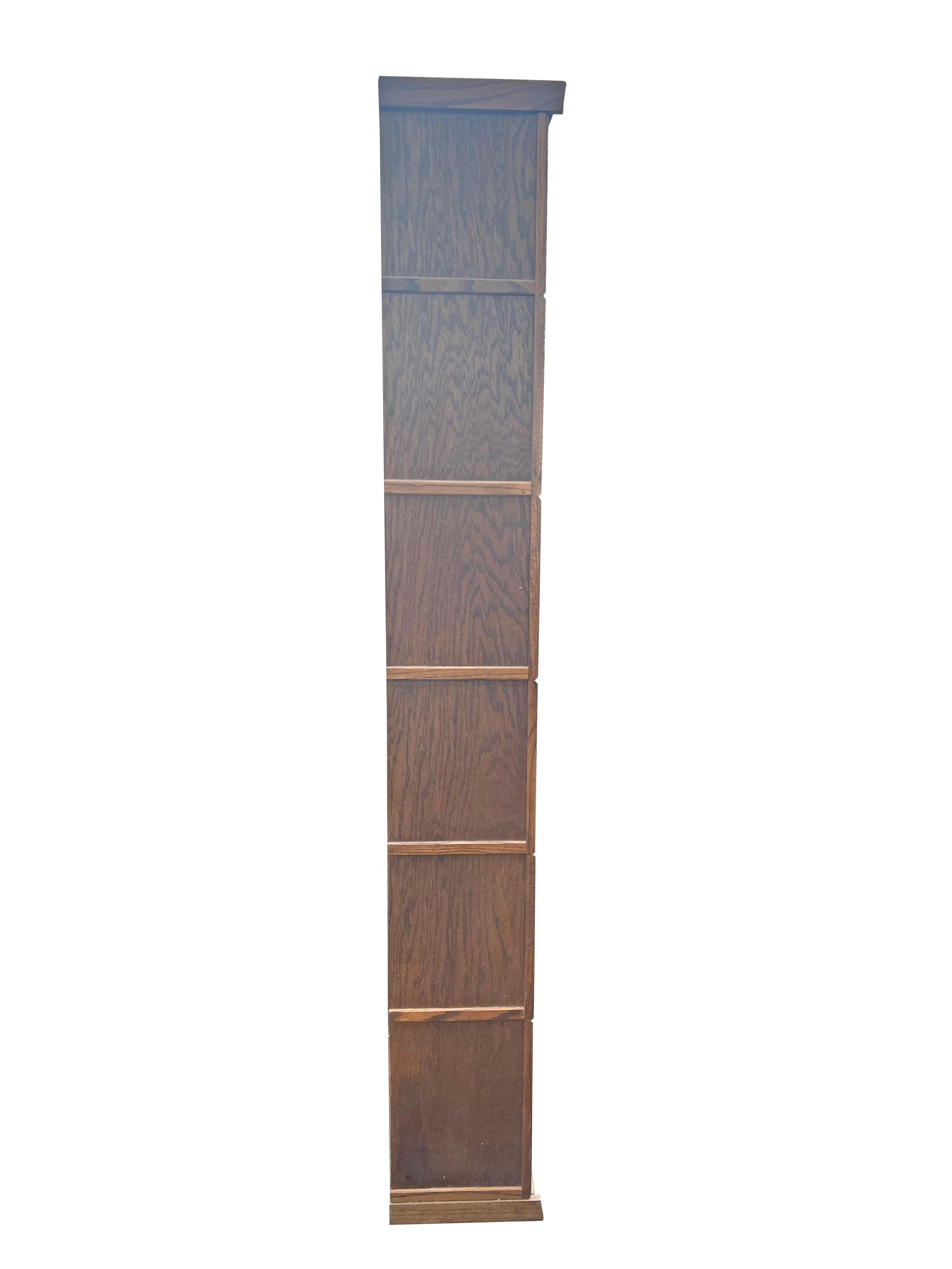 Vintage Oak and Glass Barrister Style Bookcase Shelving 6 Stack. One Piece Unit 7