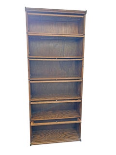 Vintage Oak and Glass Barrister Style Bookcase Shelving 6 Stack. One Piece Unit