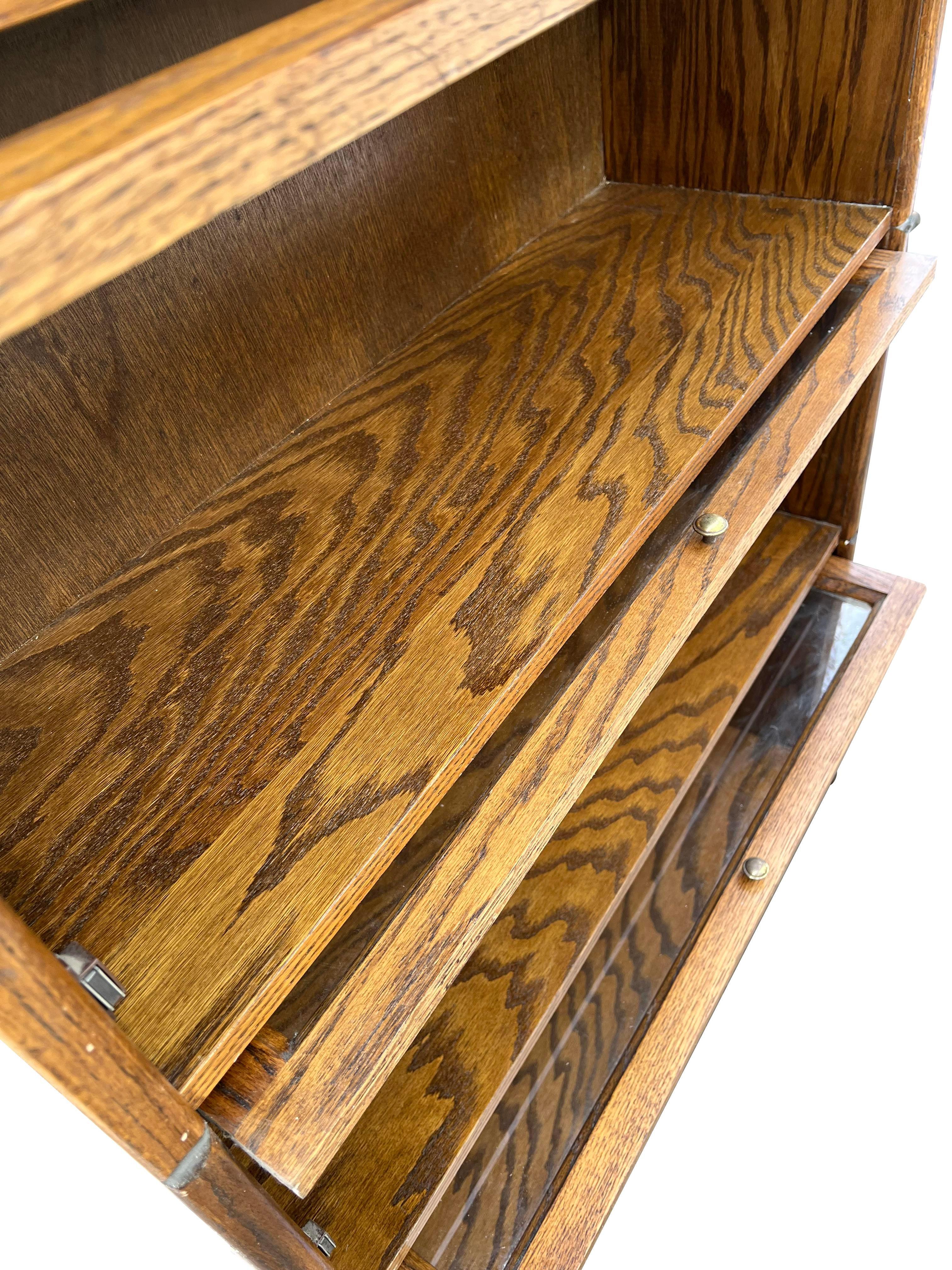 Vintage Oak and Glass Barrister Style Bookcase Shelving 6 Stack. One Piece Unit 1