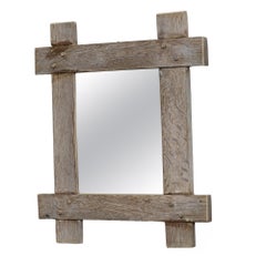 Vintage Oak and Glass Wall Mirror, France, 1970s, Decorative Design