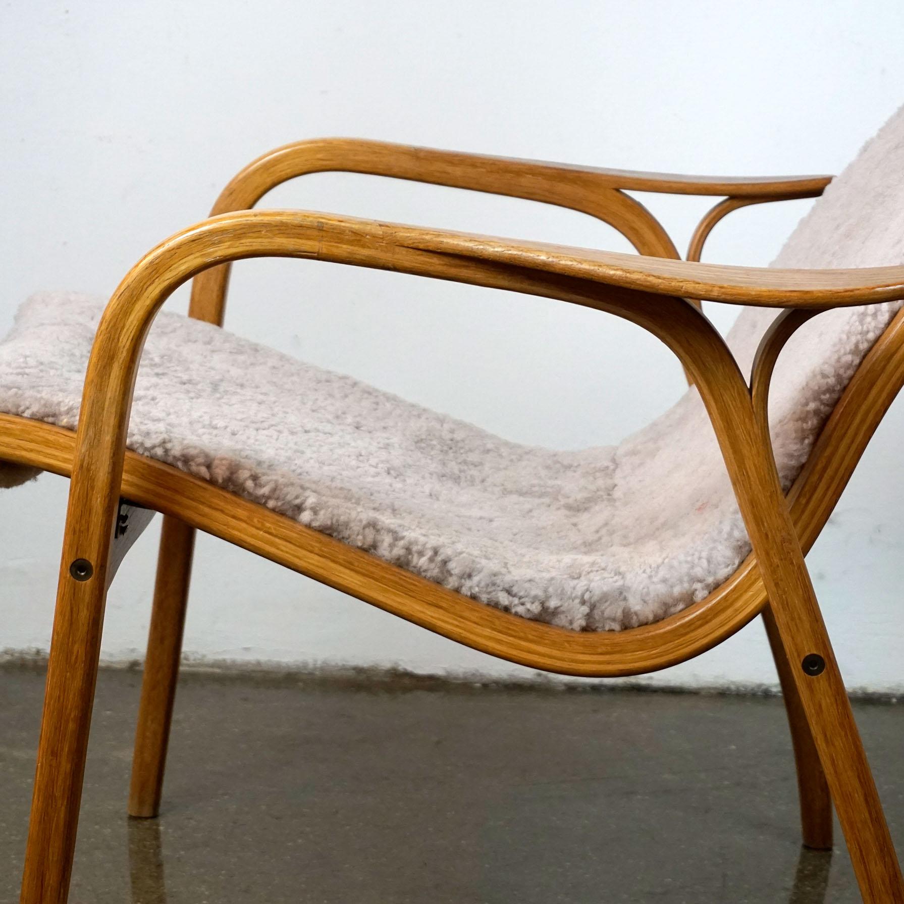 Vintage Oak and Grey Sheepskin Lamino Chair by Yngve Ekstrom for Swedese 2