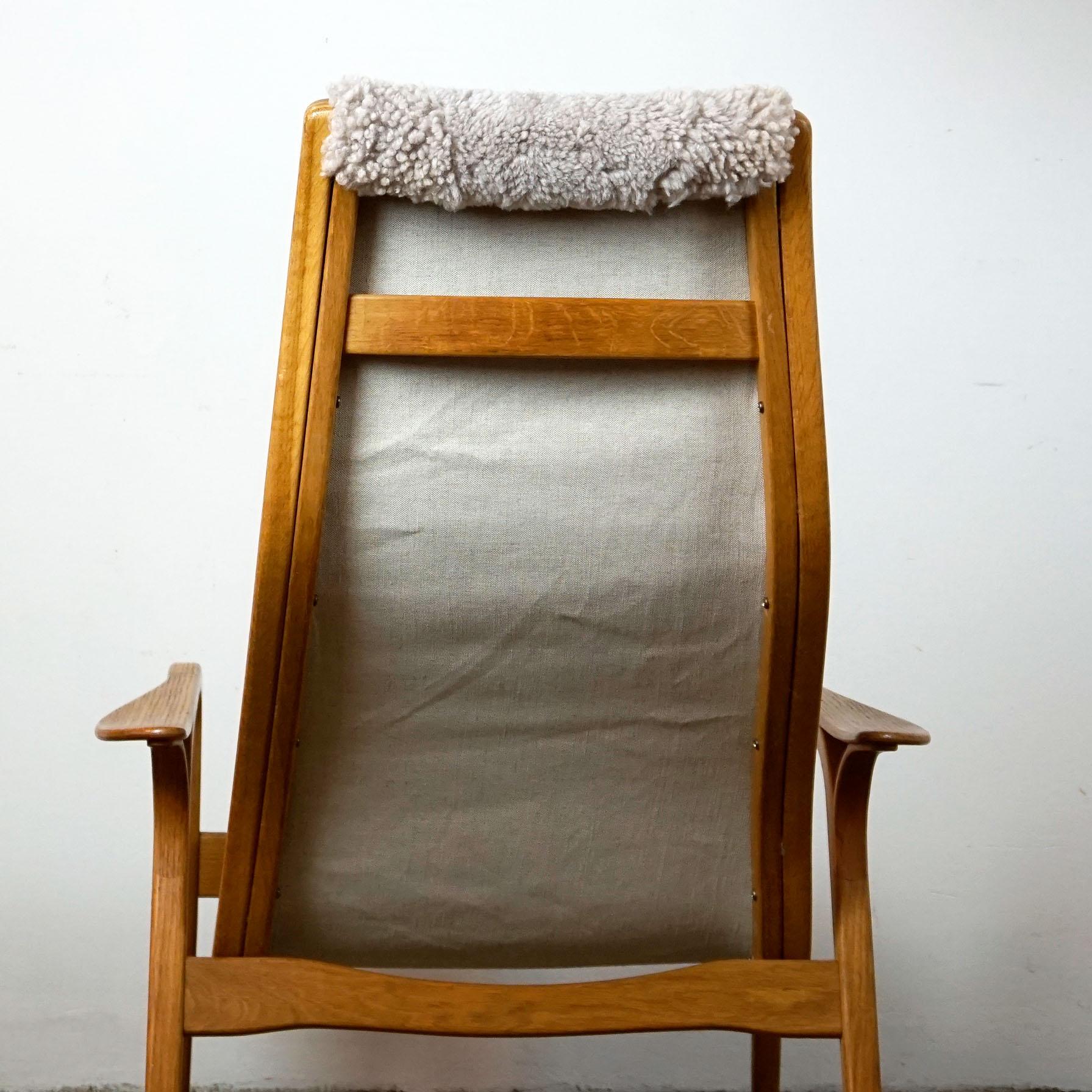 Scandinavian Modern Vintage Oak and Grey Sheepskin Lamino Chair by Yngve Ekstrom for Swedese