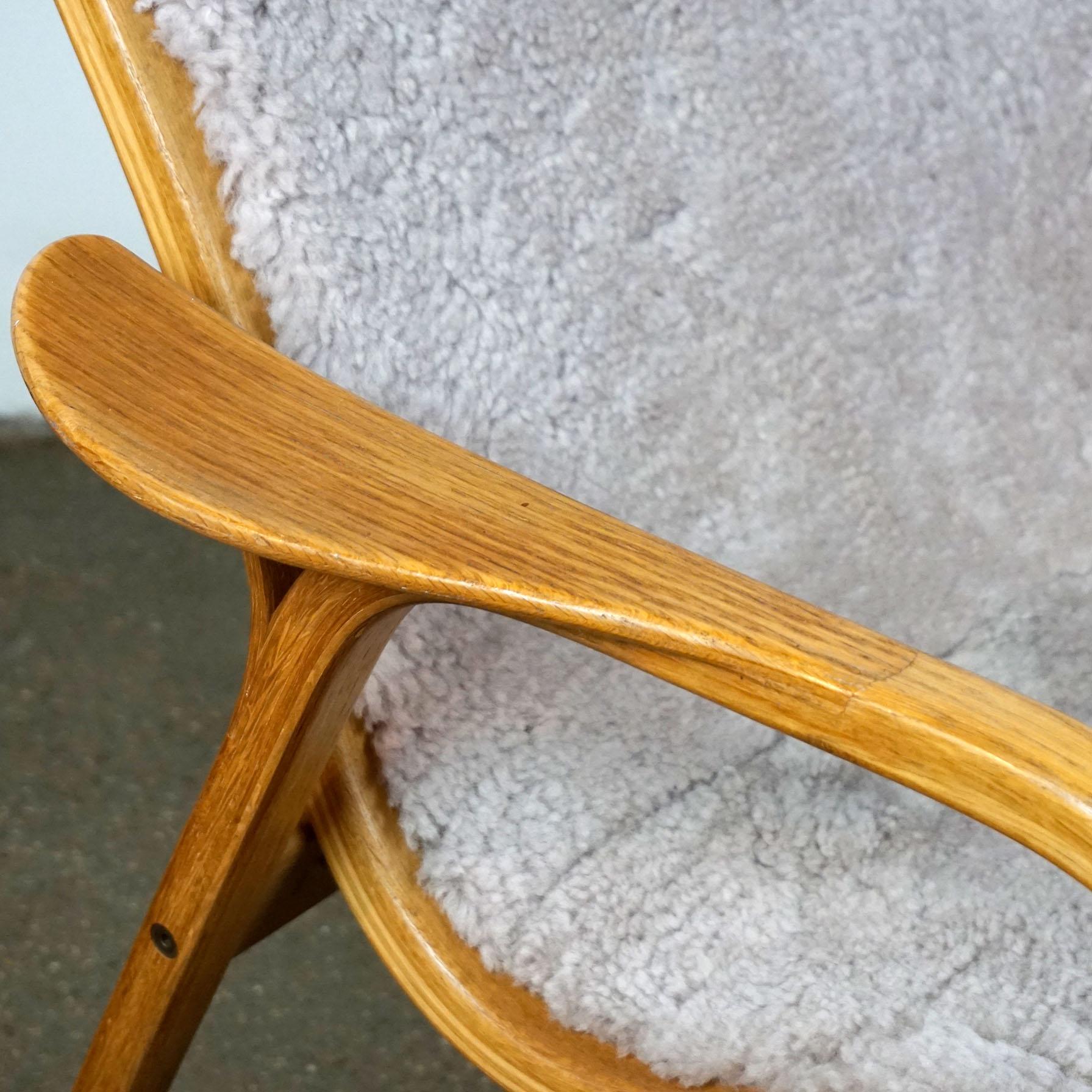 Swedish Vintage Oak and Grey Sheepskin Lamino Chair by Yngve Ekstrom for Swedese