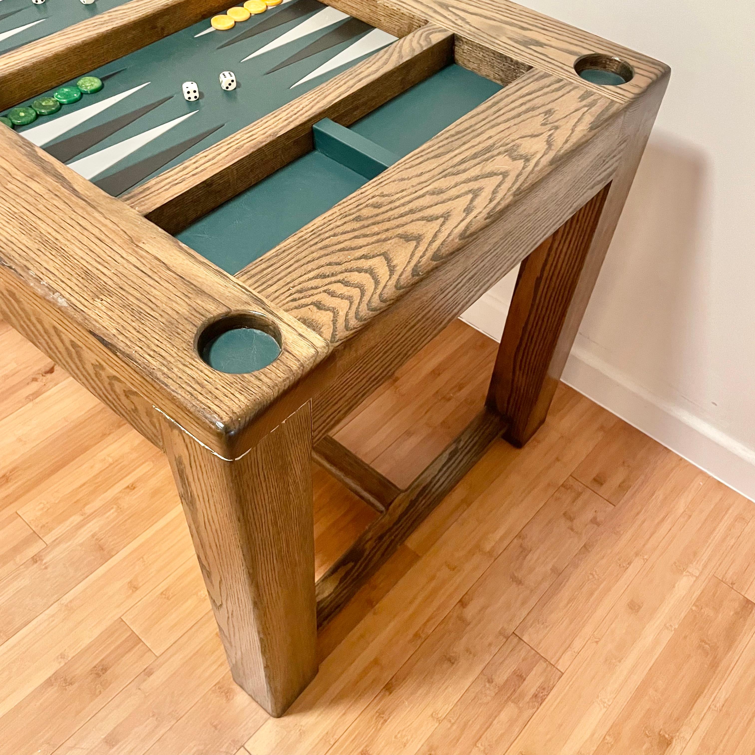 Table de backgammon vintage en chêne et cuir 4